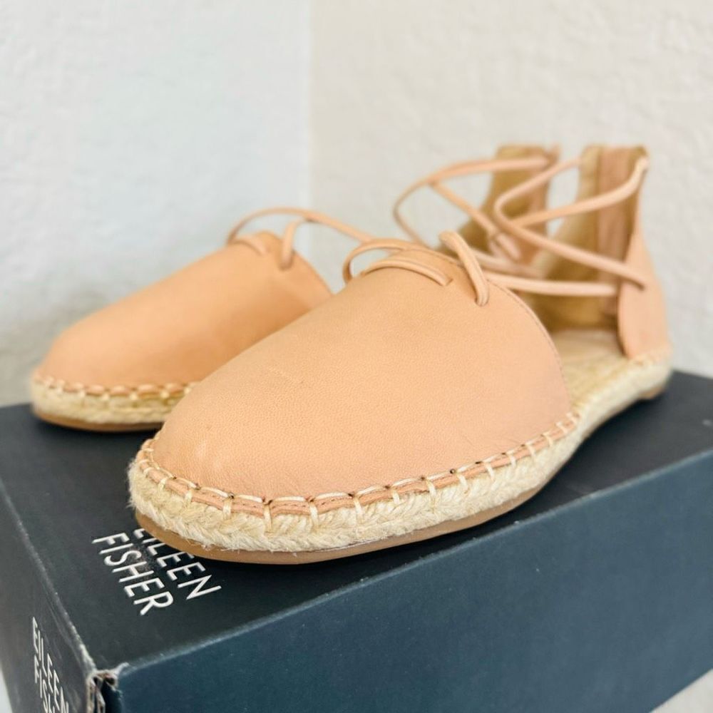 Eileen Fisher Lace-Up Leather Espadrille Sandal, Toffee Cream Pink Size 7.5, NWT - Picture 9 of 16